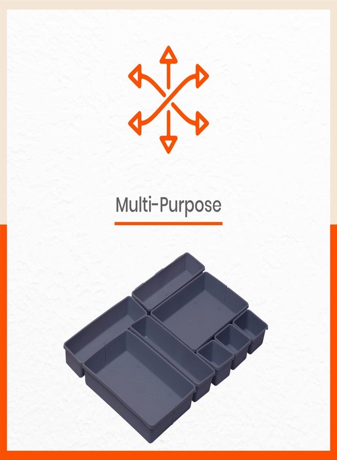 Bathla منظم تخزين باثلا - 8 قطع | منظم مطبخ | صينية تنظيم مكياج | منظم أدراج مكتب متشابك | فواصل أدراج بلاستيكية متعددة الأغراض | حامل أدوات مكتبية وأدوات مائدة | دخاني - Image 4